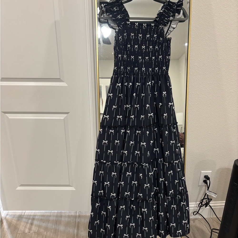 Black Maxi Dress with White Bow Print